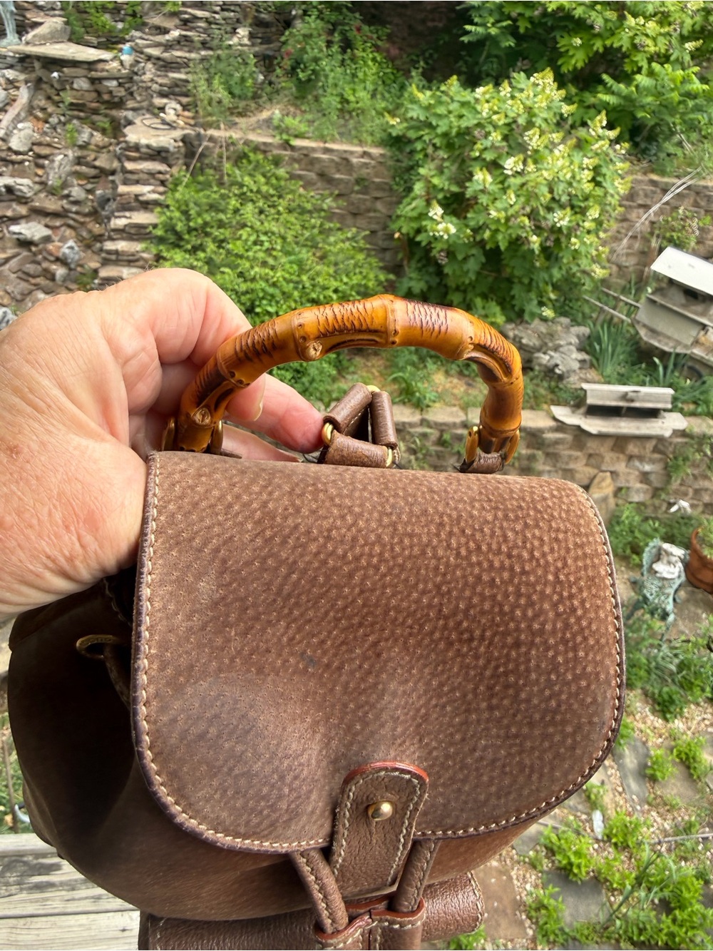 Gucci Suede Bamboo Mini Backpack Brown Leather Italy Vintage - Picture 3 of 17